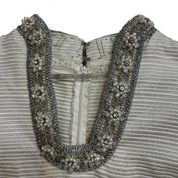 Vintage 1950's Hand Sewn Custom Dress, with Beaded accents White & Silver - Picture 3 of 7